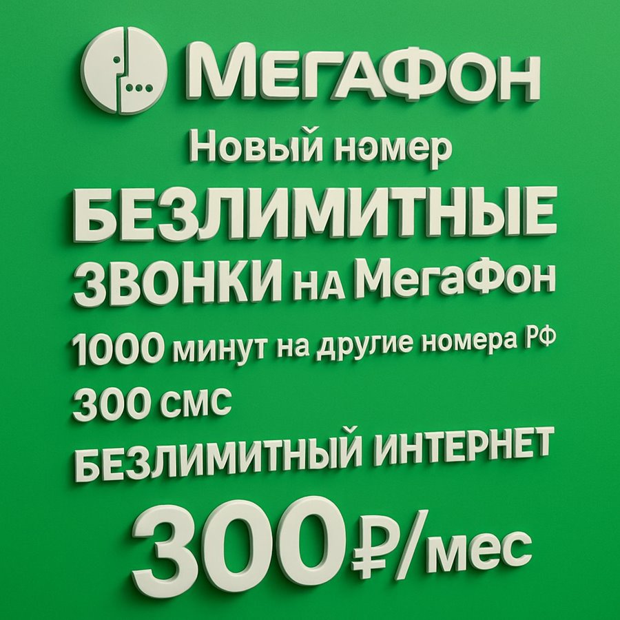 Сим карта Мегафон 300 руб/мес БЕЗЛИМИТНЫЙ ИНТЕРНЕТ 1000 минут